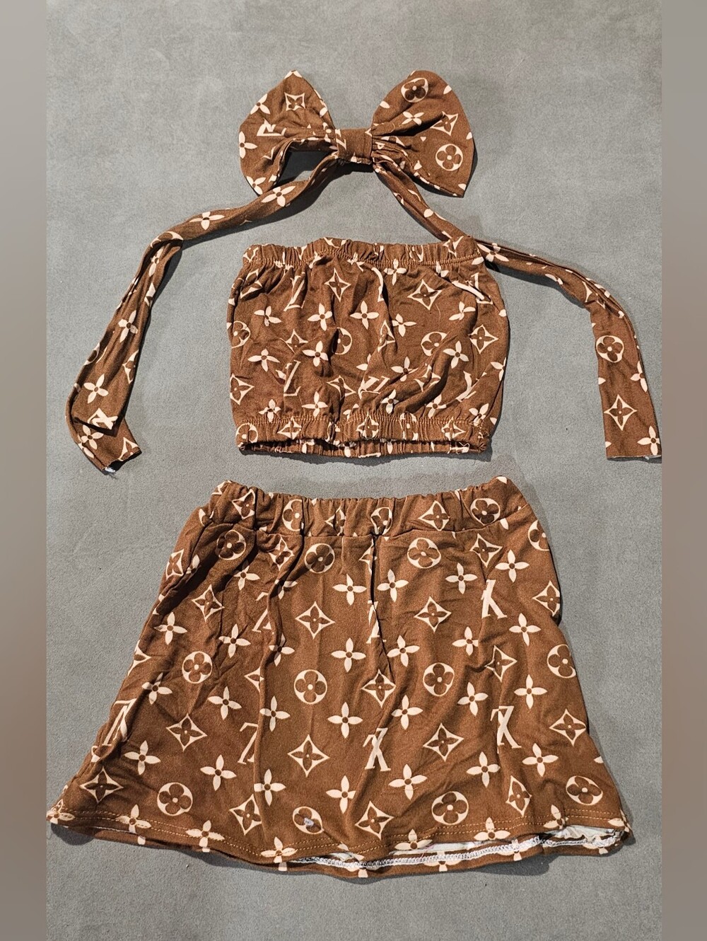 Brown 3-Piece Girls Dress Set with Headband - Size 12M-24M